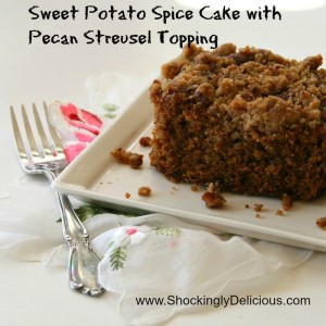 Sweet Potato Spice Cake with Pecan Streusel Topping. Recipe here: https://www.shockinglydelicious.com/?p=10330