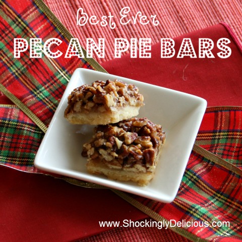 Best Ever Pecan Pie Bars. Recipe is here: https://www.shockinglydelicious.com/?p=10780