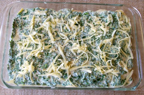 Spinach Gruyere Potato Gratin ready to bake. Recipe here: https://www.shockinglydelicious.com/?p=10960