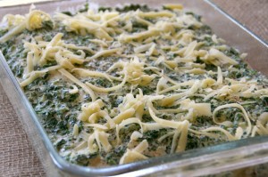 Spinach Gruyere Potato Gratin ready for oven. Recipe here:  https://www.shockinglydelicious.com/?p=10960
