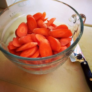 Measuring carrots for Carrot Gratin of the Gods on Shockingly Delicious