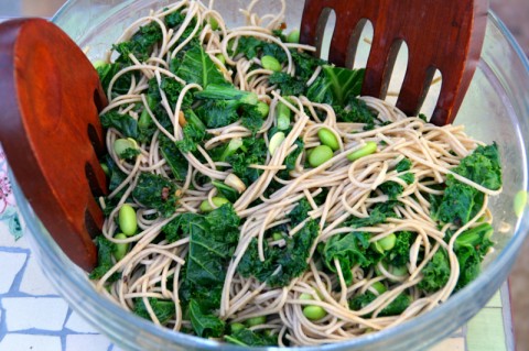 Peanut Soba Noodles with Kale and Edamame from Little Ferraro Kitchen