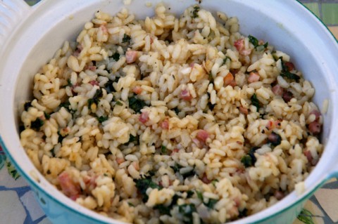 Grilled Kale and Pancetta Risotto from Kitchy Cooking