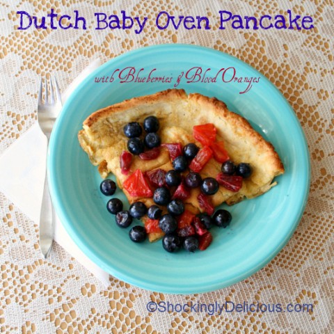 Dutch Baby Oven Pancake on Shockingly Delicious. Recipe: https://www.shockinglydelicious.com/?p=11490
