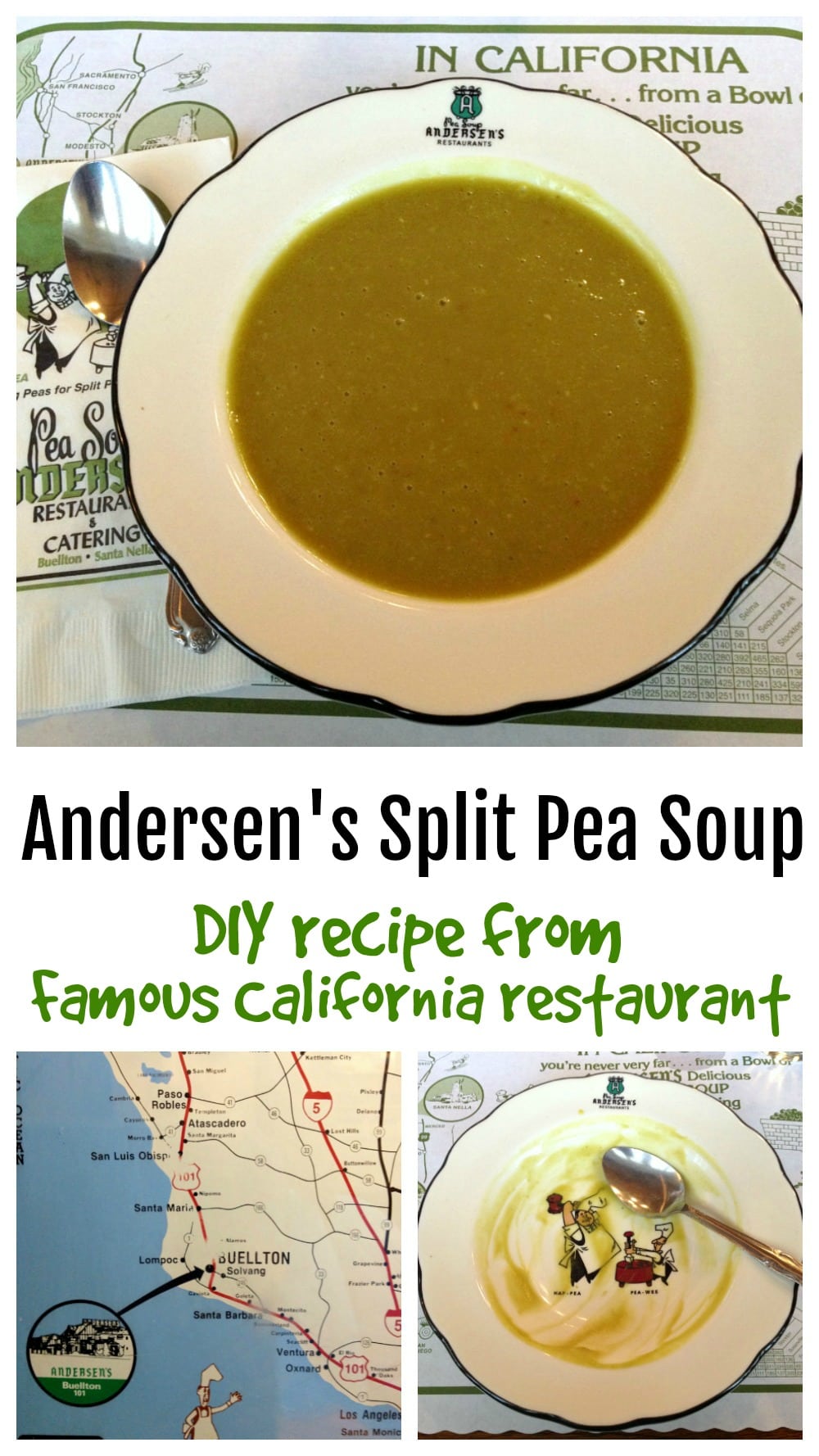 Vegan, super smooth, with a whiff of thyme and a deeply satisfying flavor, this is the iconic, famous bowl of Andersen’s Pea Soup in Buellton, Calif. #shockinglydelicious #peasoup #andersenspeasoup #famouspeasoup #vegansoup Andersen's Split Pea Soup Recipe on ShockinglyDelicious.com