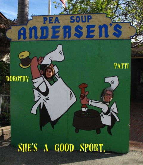 Dorothy and Patti at Pea Soup Andersen's on Shockingly Delicious 