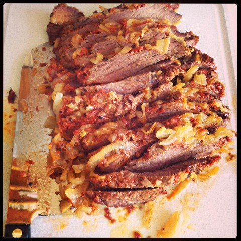 Harissa Brisket for Passover on Shockingly Delicious