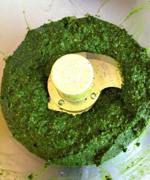 Kale Pesto in food processor on Shockingly Delicious