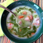 10-Minute Potato Ham Soup with Pesto Swirl on Shockingly Delicious