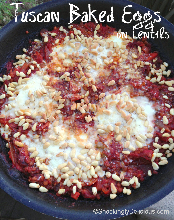 Tuscan Baked Eggs on Lentils on Shockingly Delicious