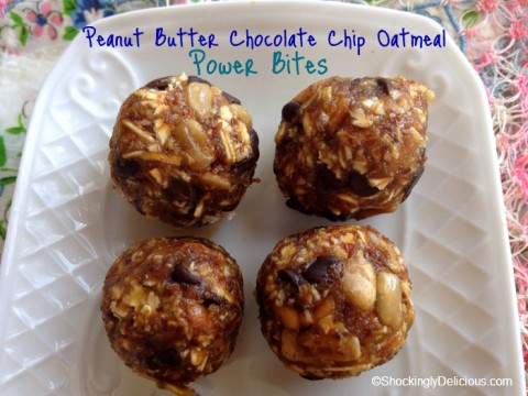 Peanut Butter Chocolate Chip Oatmeal Power Bites on Shockingly Delicious