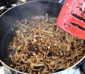 Hummus with Caramelized Onion and Portobello on Shockingly Delicious