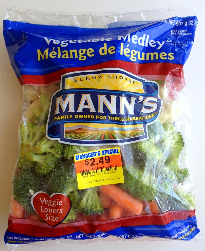 Bag of Mann's Vegetable Medley on a white counter