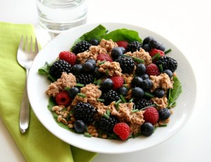 Spinach Salad with Lemon Pepper Tuna and Fresh Berries on Shockingly Delicious