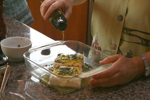 Baked Goat Feta with Olive Oil and Herbs on Shockingly Delicious