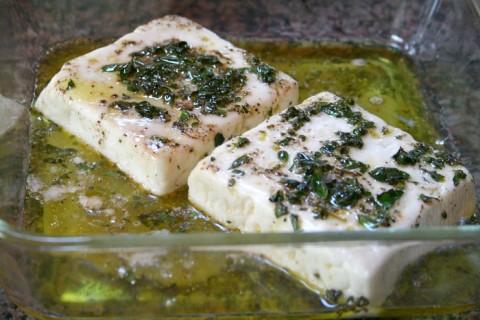 Baked Goat Feta with Olive Oil and Herbs on Shockingly Delicious