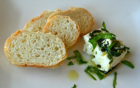 Baked Goat Feta with Olive Oil and Herbs on Shockingly Delicious