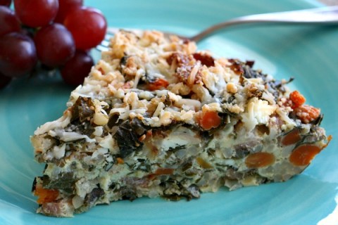 Kale, Bacon, Brown Rice Crustless Quiche