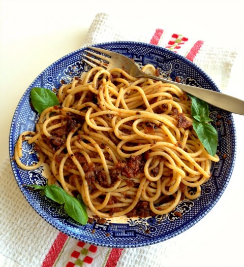 Pasta with Black Olive and Sun-Dried Tomato Tapenade on Shockingly Delicious