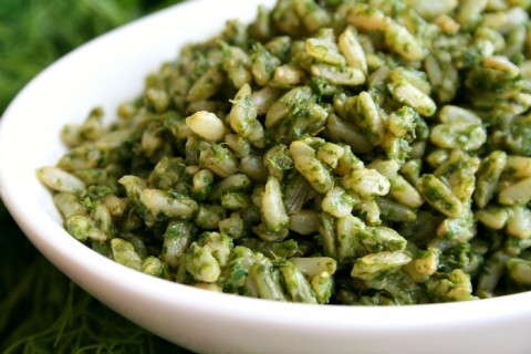 Non-Traditional Arroz Verde (Green Rice): Vibrant fresh herbs add pizzazz to cooked rice in a Mexican side dish that tastes good either hot or at room temperature. Vegan and gluten-free, too. 