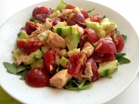 Tuna, Tomato, Cucumber Salad (Supper Salad) on Shockingly Delicious