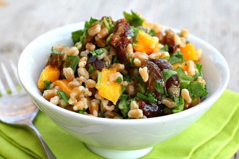 Farro Date Salad with Mango and Arugula has a lot going on with relatively few ingredients. It's chewy, sweet, peppery, salty and vegetarian, and is satisfying for either lunch or dinner.