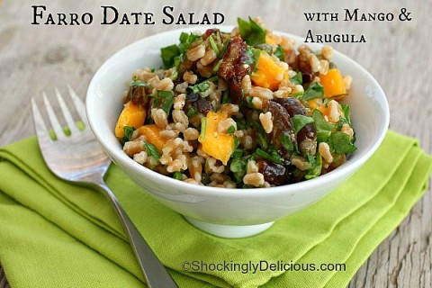 Farro Date Salad with Mango and Arugula on ShockinglyDelicious.com