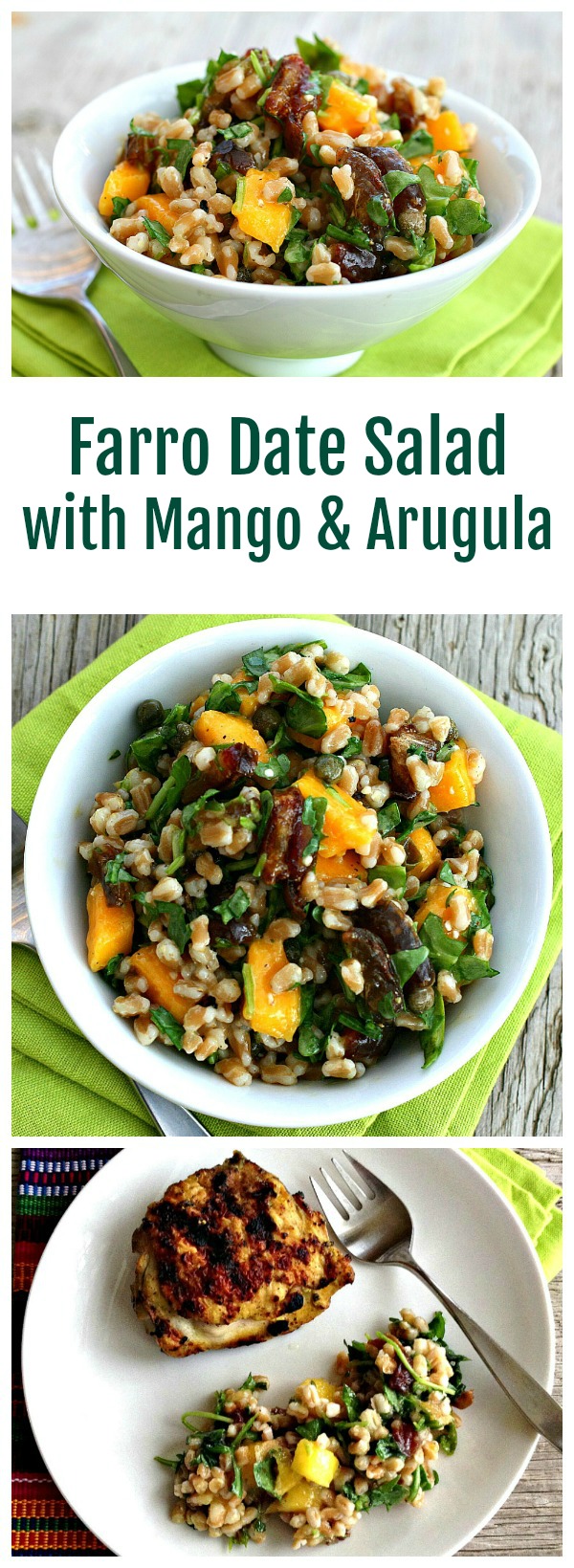 Farro Date Salad with Mango and Arugula recipe on Shockinglydelicious.com