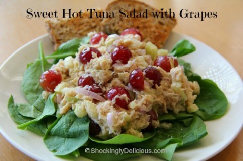 Sweet Hot Tuna Salad with Grapes on Shockingly Delicious. Not Your Mother's Tuna Salad! 