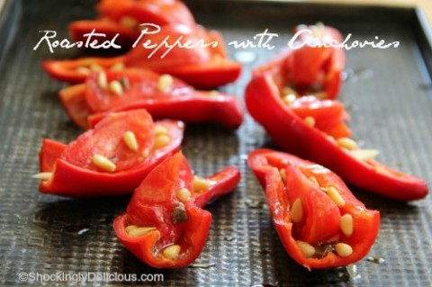 Roasted Peppers with Anchovies on Shockingly Delicious