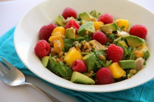Cilantro Chicken Salad with Farro and Mango on Shockingly Delicious