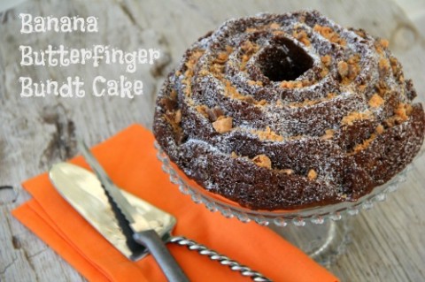 Banana Butterfinger Bundt Cake on Shockingly Delicious