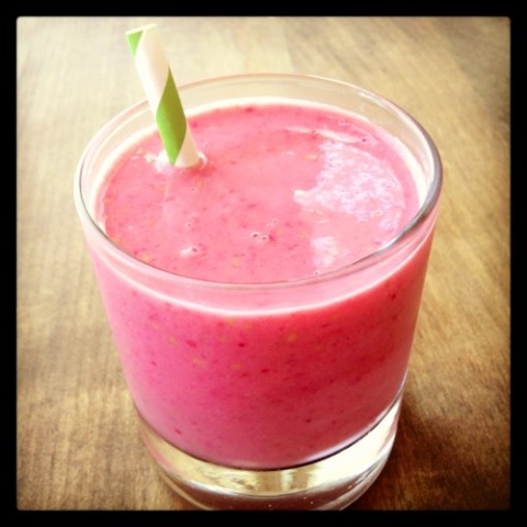 Sunday Sleepover Smoothies (Banana Raspberry Mango) on Shockingly Delicious