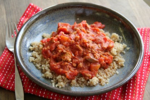 Quinoa with Angry Chicken Sauce (Arrabbiata Sauce) on Shockingly Delicious