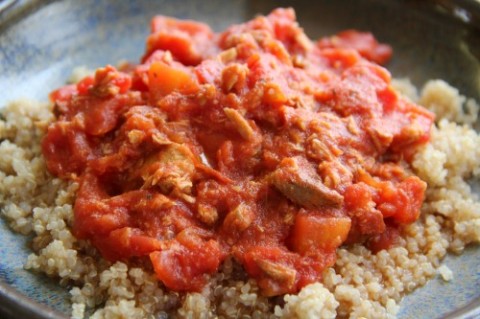 Quinoa with Angry Chicken Sauce on Shockingly Delicious