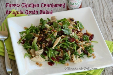 Farro Chicken Cranberry Arugula Grain Salad on Shockingly Delicious