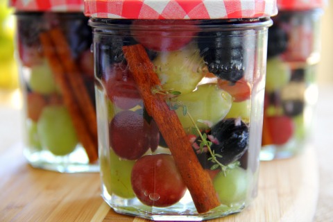 Sweet and sour pickled grapes are wonderful with sandwiches, cold meats, roasted chicken or turkey (Thanksgiving!), lamb, sausages...anything!