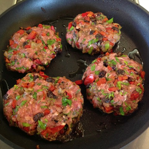 Lamb Patties with Onions, Peppers, Rosemary and Raisins on the blog Shockingly Delicious