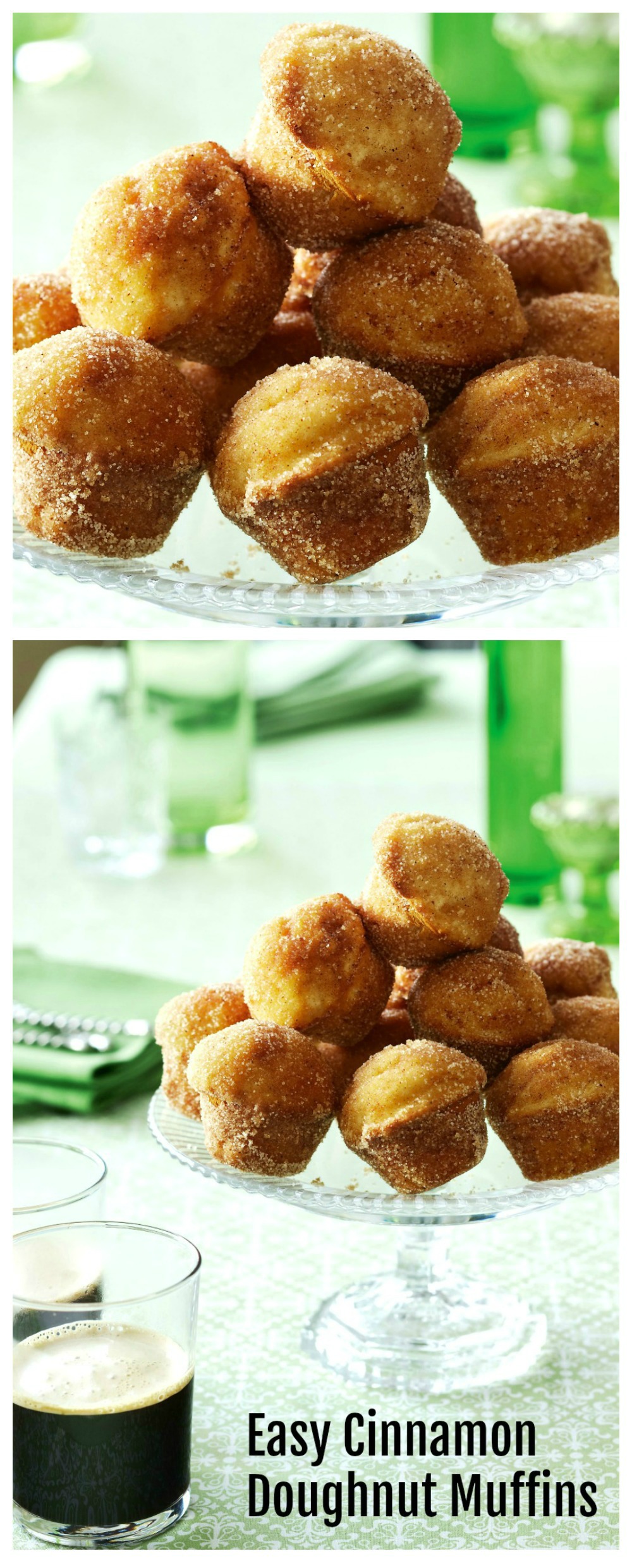 The easiest Cinnamon Doughnut Muffins in the oven on ShockinglyDelicious.com