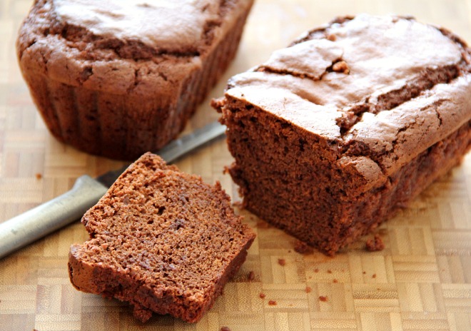 Chocolate Brownie Quick Bread with a piece cut off the end