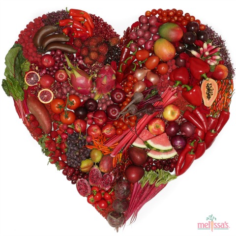 Valentine's Day red heart fruits and vegetables from Melissa's Produce | www.ShockinglyDelicious.com