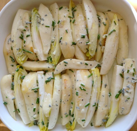 Baked Endive and Pears in Blue Cream Sauce | www.ShockinglyDelicious.com