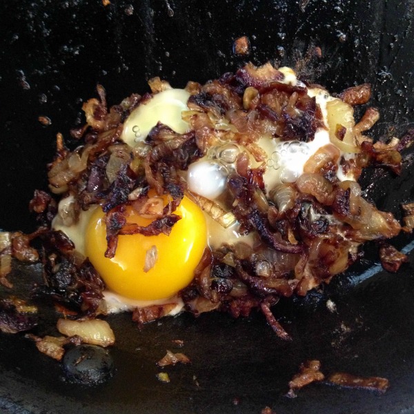 Fried Egg on Caramelized Onions | www.ShockinglyDelicious.com