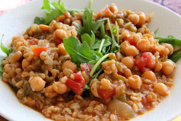 Vegan Chickpea Chile Soup with Greens and Grains | www.ShockinglyDelicious.com