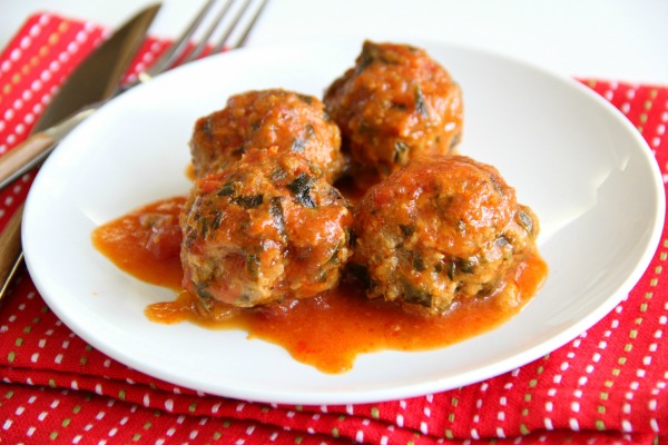 World's Best Turkey Meatballs: Healthy turkey meatballs with spinach in a 2-ingredient sweet-sour sauce is a kid-pleaser that makes the adults smile, too.
