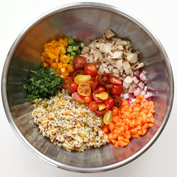 Chicken and Israeli Couscous Vegetable Salad | www.ShockinglyDelicious.com