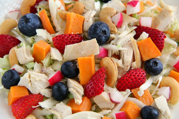 Chicken Salad with Fruit, Nuts and Sweet Potato | www.ShockinglyDelicious.com