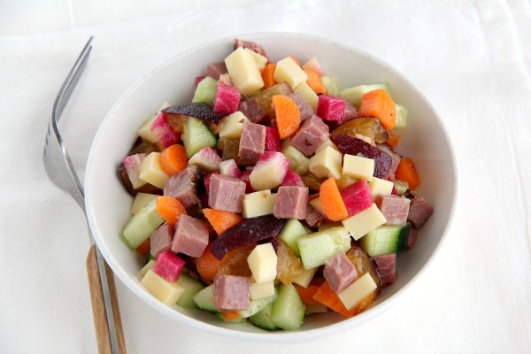 Pastrami-Swiss Summer Vegetable Salad | ShockinglyDelicious.com