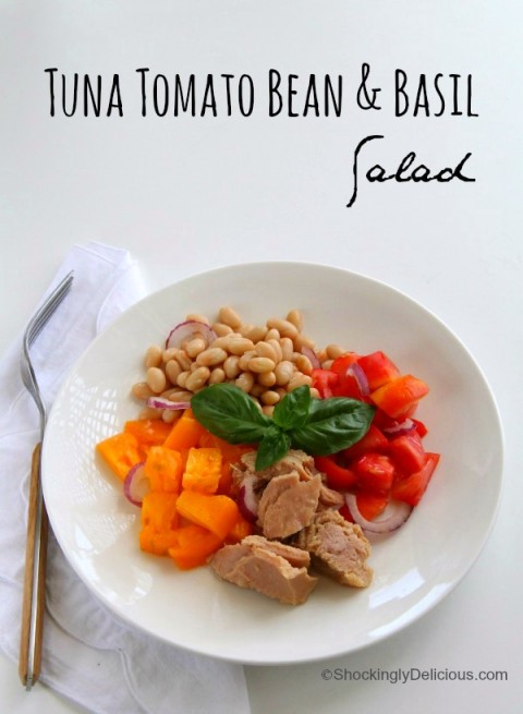 Tuna Tomato Bean and Basil Salad on ShockinglyDelicious.com