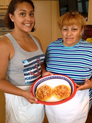 Jennifer Vazquez and mom Adela Morales with their Chicken Tinga on ShockinglyDelicious.com